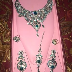 SIX PIECE BLUE INDIAN BRIDAL JEWELRY